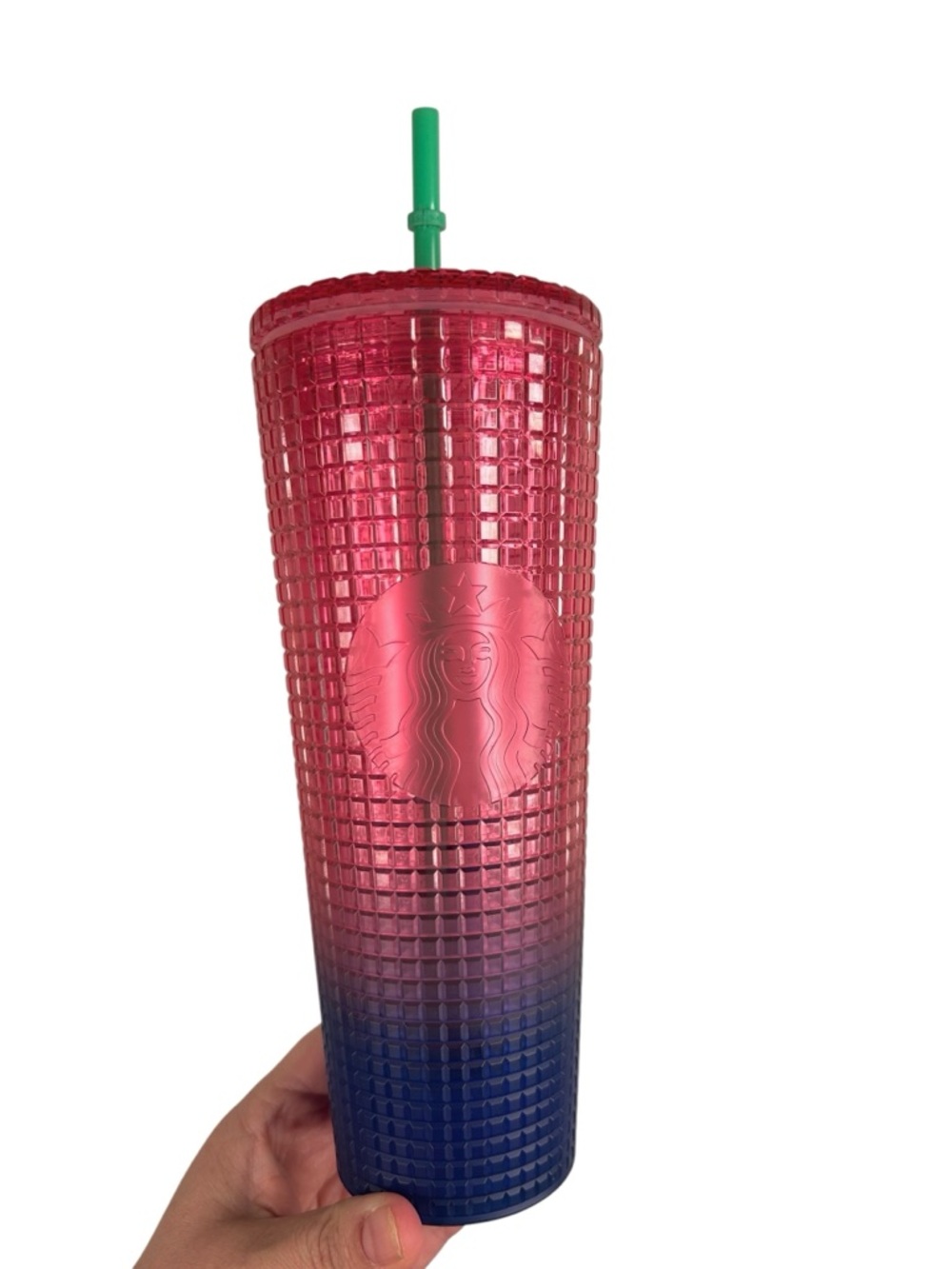 Starbucks 2022 Watermelon Pink and Purple Ombre Disco Grid Venti 24 oz Tumbler